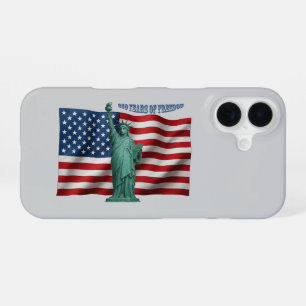 Coque iPhone 16 Drapeau américain de 250 ans avec la Statue de la