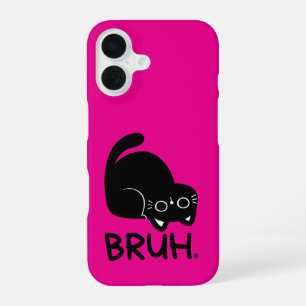 Coque iPhone 16 Drôle de chat “Bruh” Mignon esthétique rose Chat n