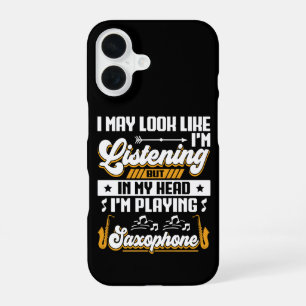 Coque iPhone 16 Drôle d'écoute Dans ma tête je joue du saxophone