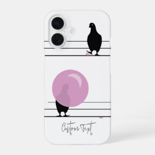 Coque iPhone 16 Drôle mignon Bubblegum Birds sur un fil blanc