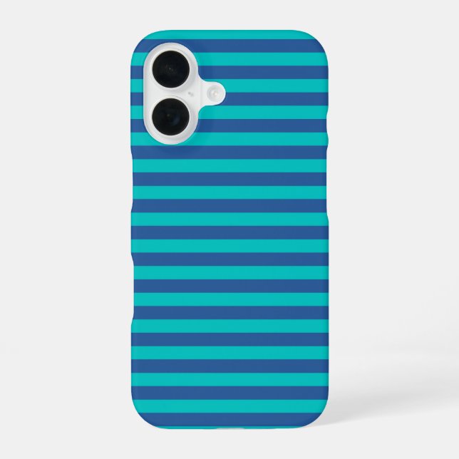 Coque iPhone 16 Dusk Blue and Dark Turquoise Stripes (Verso)