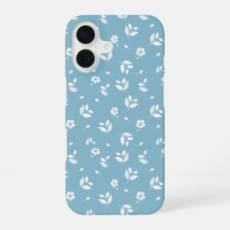 Coque iPhone 16 dusty blue phone cover with white flowers