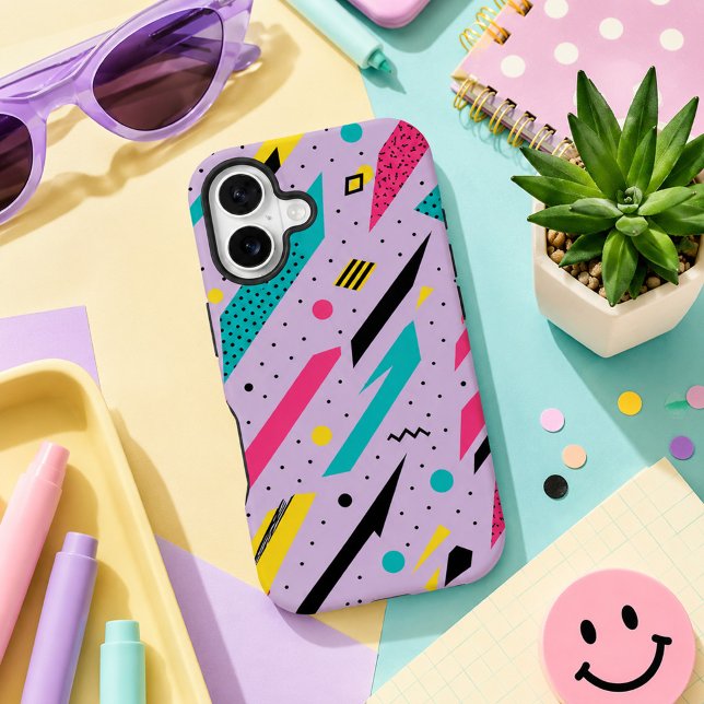 Coque iPhone 16 Éclair géométrique rétro Memphis (Créateur téléchargé)