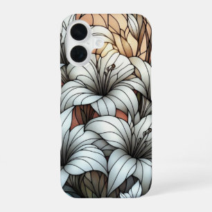 Coque iPhone 16 Effet de vitrail aux lys blancs