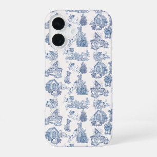 Coque iPhone 16 Élégance Jack Russell Toile Française Bleue