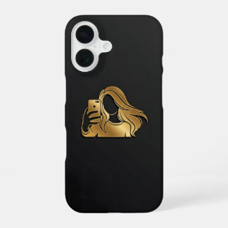 Coque iPhone 16 Elegant Metallic Gold Silhouette Selfie Girl