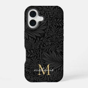 Coque iPhone 16 Élégant Monogramme Floral Noir