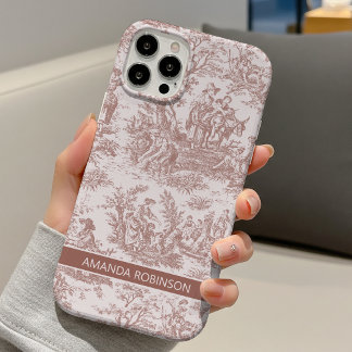Coque iPhone 16 Élégante toile de Jouy vintage marron clair