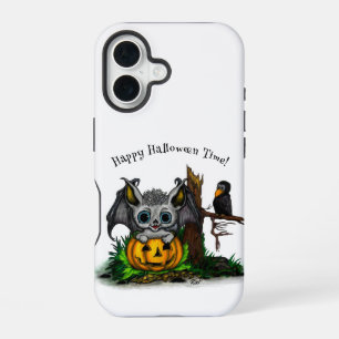 Coque iPhone 16 En attendant Halloween, Chauve-souris et Corbeau m