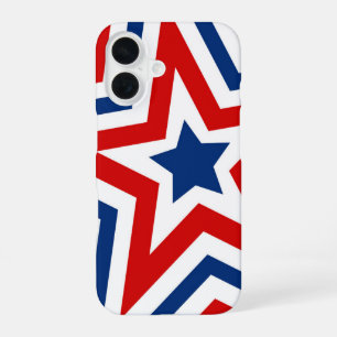 Coque iPhone 16 Étoiles patriotiques Rouge Blanc et Bleu Coloré
