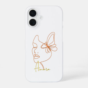Coque iPhone 16 Étui de téléphone à ligne artistique minimaliste v