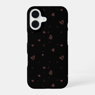 Coque iPhone 16 Étui de téléphone à motif de cœurs marron esthétiq