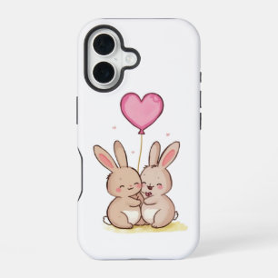 Coque iPhone 16 Étui de téléphone avec un mignon couple de lapins