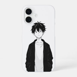 Coque iPhone 16 Étui de téléphone garçon anime minimaliste