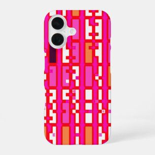 Coque iPhone 16 Étui de téléphone géométrique pixel rose rétro