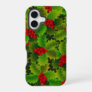 Coque iPhone 16 Étui de téléphone Houx vert avec baies rouges