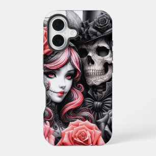 Coque iPhone 16 Étui de téléphone pour couple de squelettes gothiq