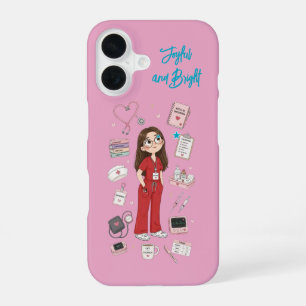 Coque iPhone 16 Étui de téléphone Rose Clair Infirmière Lunettes M