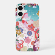 Étui iPhone 16 à motif floral japonais