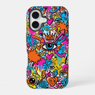 Coque iPhone 16 Étui iPhone 16 Colorié Cyberpunk Doodle Eye