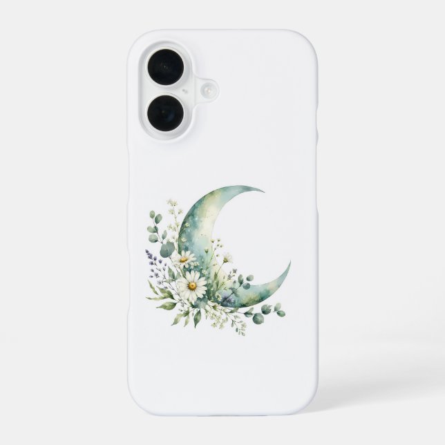 Coque iPhone 16 Étui iPhone 16 Croissant de Lune et Fleurs Sauvage (Verso)