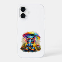 Étui iPhone 16 éléphant arc-en-ciel mignon