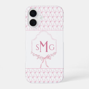 Coque iPhone 16 Étui iPhone à monogramme rose et noeuds en aquarel