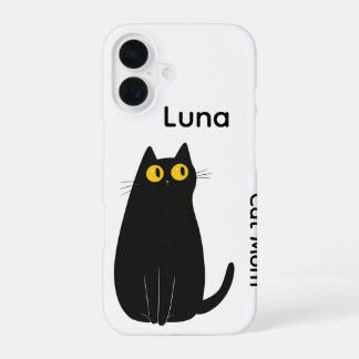 Coque iPhone 16 Étui iPhone Chat Noir Personnalisé – Ajouter un No