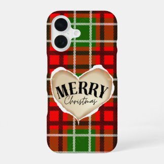 Coque iPhone 16 Étui iPhone Cœur à carreaux rouges Joyeux Noël