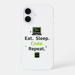 Coque iPhone 16 Étui iPhone Eat Sleep Code Repeat