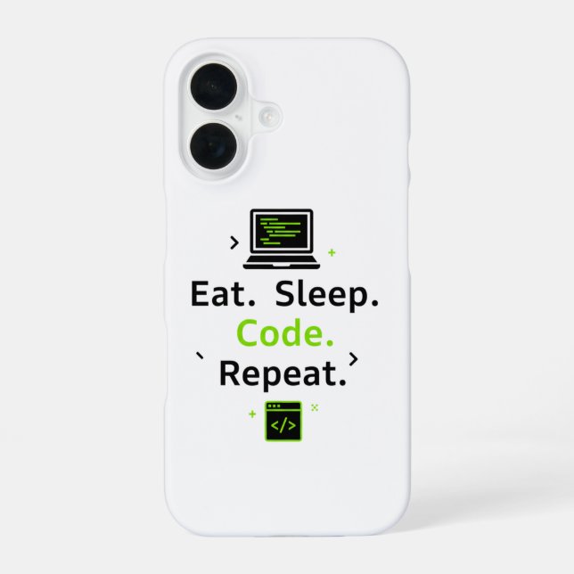 Coque iPhone 16 Étui iPhone Eat Sleep Code Repeat (Verso)