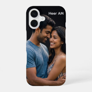 Coque iPhone 16 Étui personnalisé avec photo et nom de couple
