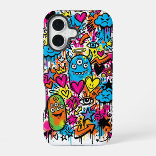 Coque iPhone 16 Étui pour iPhone 16 à motif graffiti de monstre ex
