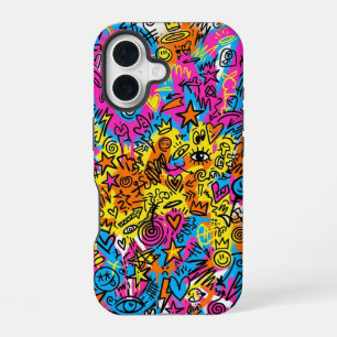 Coque iPhone 16 Étui pour iPhone 16 motif collage Cyber Doodle Y2K