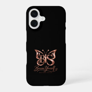 Coque iPhone 16 Étui pour iPhone 16 Papillon en Or Rose Esthétique