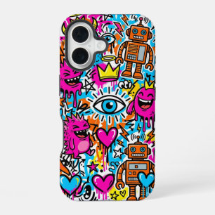 Coque iPhone 16 Étui pour téléphone à motif de collage de graffiti
