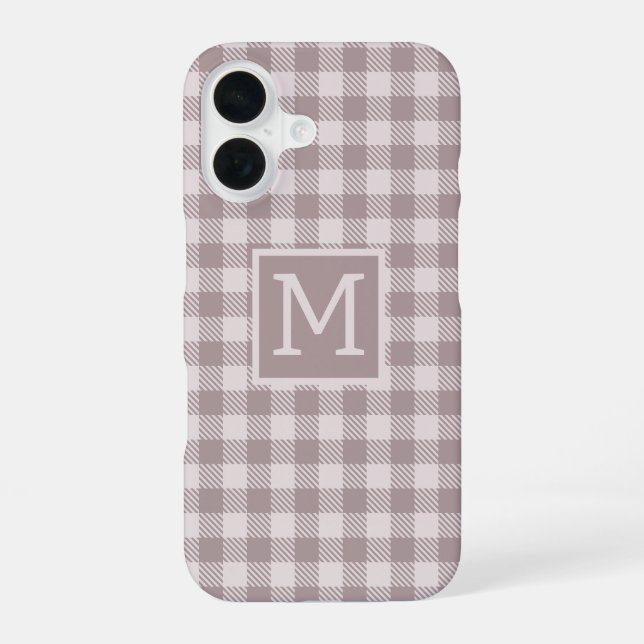 Coque iPhone 16 Farmhouse Buffalo Check Plaid Beige Monogramme (Verso)