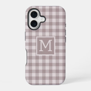 Coque iPhone 16 Farmhouse Buffalo Check Plaid Beige Monogramme