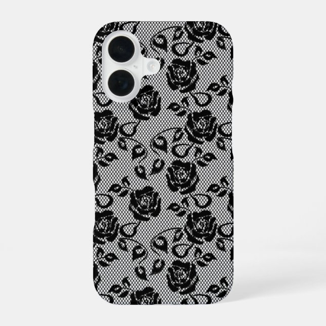 Coque iPhone 16 Faux Black Lace coque iphone (Verso)