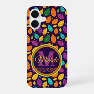 Coque iPhone 16 Feuilles d'automne monogrammes dynamiques