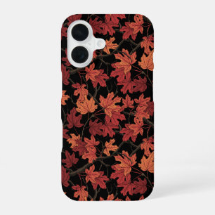 Coque iPhone 16 Feuilles de l'érable d'automne rouge sur fond noir