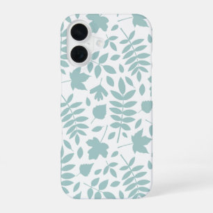 Coque iPhone 16 Feuilles tombés Lg Motif Lt Turquoise en blanc