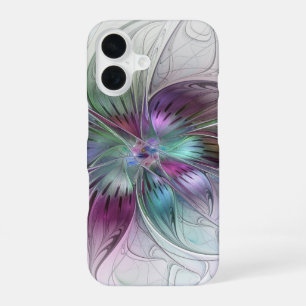 Coque iPhone 16 Fleur Abstraite colorée Art moderne floral fractal