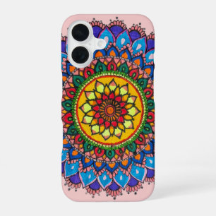 Coque iPhone 16 Fleur de mandala bohème colorée