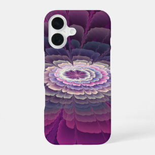 Coque iPhone 16 Fleur rayante Coloré Abstrait Fractal Art rose
