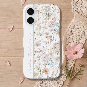 Coque iPhone 16 Fleurs aquarelles personnalisées blanches