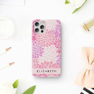 Coque iPhone 16 Fleurs de dahlia roses, motif de fleurs, votre nom