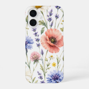Coque iPhone 16 Fleurs de prairie sauvage aquarelle