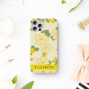 Coque iPhone 16 Fleurs jaunes, motif de fleurs, votre nom