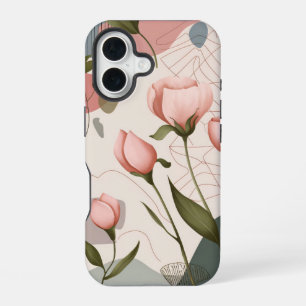 Coque iPhone 16 Fleurs roses, motif bohème